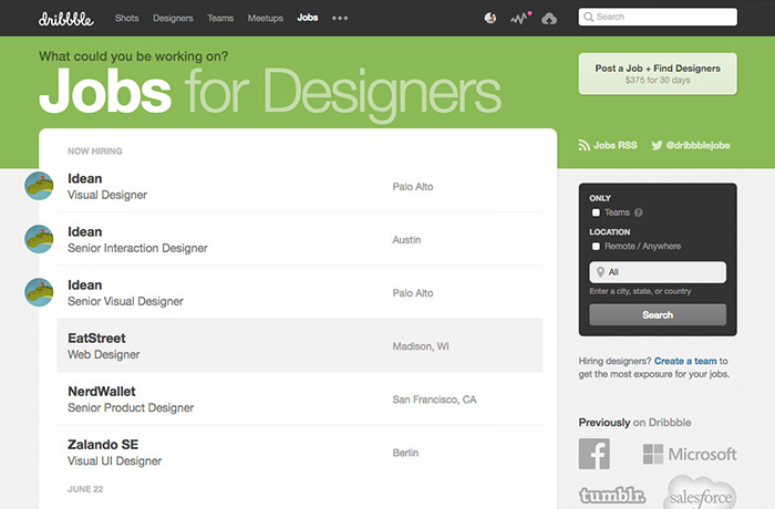 Dribbble Job List