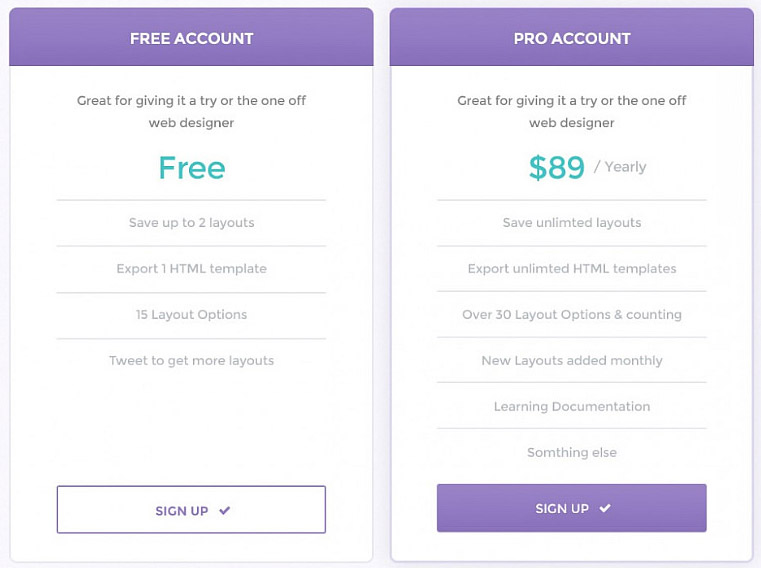 Clean Pricing Table PSD Template